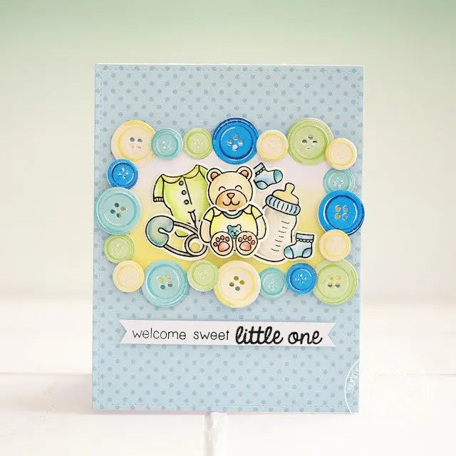 Sunny Studio Stamps Cute As A Button Baby Boy Card by Lexa Levana