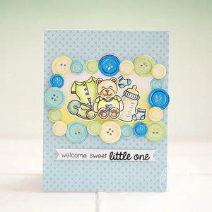 Sunny Studio Stamps Baby Bear Blue Baby Boy Button Card by Lexa Levana