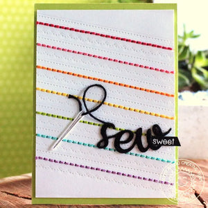 Sunny Studio Cute As a Button Sew Sweet Stitched Rainbow Card with Layered Needle