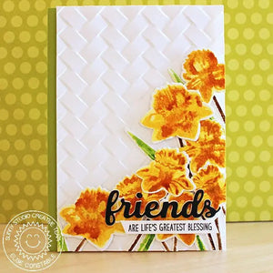 Sunny Studio Watercolor Daffodils Friends Are Life's Greatest Blessing Card (using Daffodil Dreams Clear Layering Stamps)