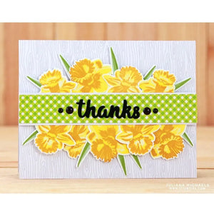 Sunny Studio Green Gingham Daffodil Flowers Thank You Card by Juliana Michaels (using Daffodil Dreams Clear Layering Stamps)