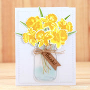 Sunny Studio Daffodil Flower Bouquet in Vintage Jar Spring Thank You Card (using Daffodil Dreams 4x6 Clear Layering Stamps)