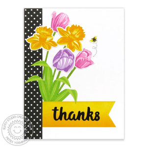 Sunny Studio Stamps Daffodil Dreams & Timeless Tulips Black Polka-Dot Thank You card