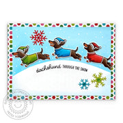 Sunny Studio Dashing Through the Snow Snowflake Dog Holiday Christmas Card (using Dashing Dachshund 2x3 Clear Stamps)