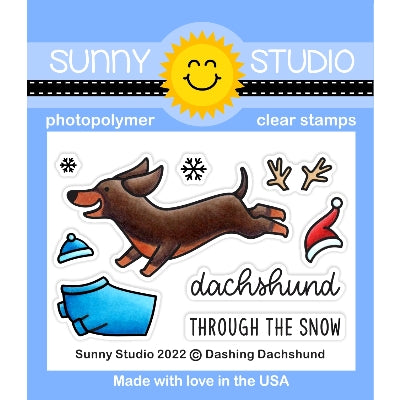 Sunny Studio Stamps Dashing Dachshund Winter Holiday Christmas Dog 2x3 Clear Photopolymer Stamp Set SSCL-358
