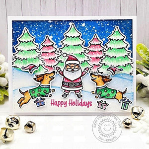 Sunny Studio Dogs Playing with Santa Claus Holiday Christmas Card (using Dashing Dachshund 2x3 Clear Stamps)