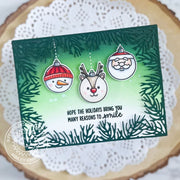 Sunny Studio Snowman, Reindeer & Santa Claus Holiday Ornament Christmas Card (using Deck the Halls 4x6 Clear Stamps)