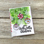 Sunny Studio Watercolor Holly Jolly Holiday Christmas Ornament Card (using Deck The Halls 4x6 Clear Stamps)