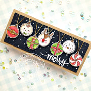 Sunny Studio Merry Hanging Holiday Ornaments Slimline Christmas Card (using Deck The Halls 4x6 Clear Stamps)
