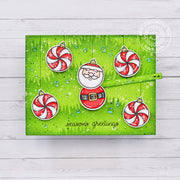 Sunny Studio Season's Greetings Interactive Wobble Holiday Ornament Christmas Card (using Deck The Halls 4x6 Clear Stamps)