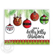 Sunny Studio Have a Holly Jolly Christmas Santa, Reindeer, Gingerbread & Elf Ornament Card with Loopy Border (using Deck The Halls 4x6 Clear Stamps)