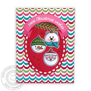 Sunny Studio Stamps Polar Bear, Snowman & Santa Claus Ornaments Oval Christmas Card using Icing Borders Scalloped Metal Dies