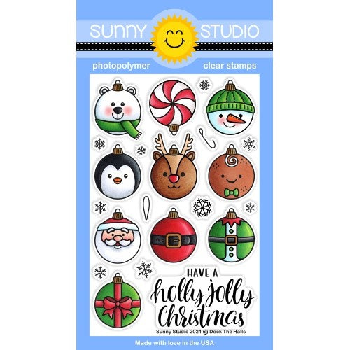 Sunny Studio Deck The Halls 4x6 Critter Christmas Ornaments Clear Photopolymer Stamp Set