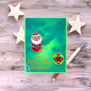 Sunny Studio Holly Jolly Christmas Santa Claus Holiday Ornament Card (using Deck The Halls 4x6 Clear Stamps)