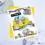 Sunny Studio Sloths in Swimming Pool with Hanging Branches & Vines Card (using Tropical Scenes 4x6 Clear Border Stamps)