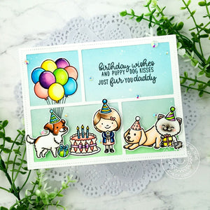 Sunny Studio Stamps Cat & Dog Birthday Party Grid Style Handmade Card (using Comic Strip Speech Bubbles Metal Cutting Dies)