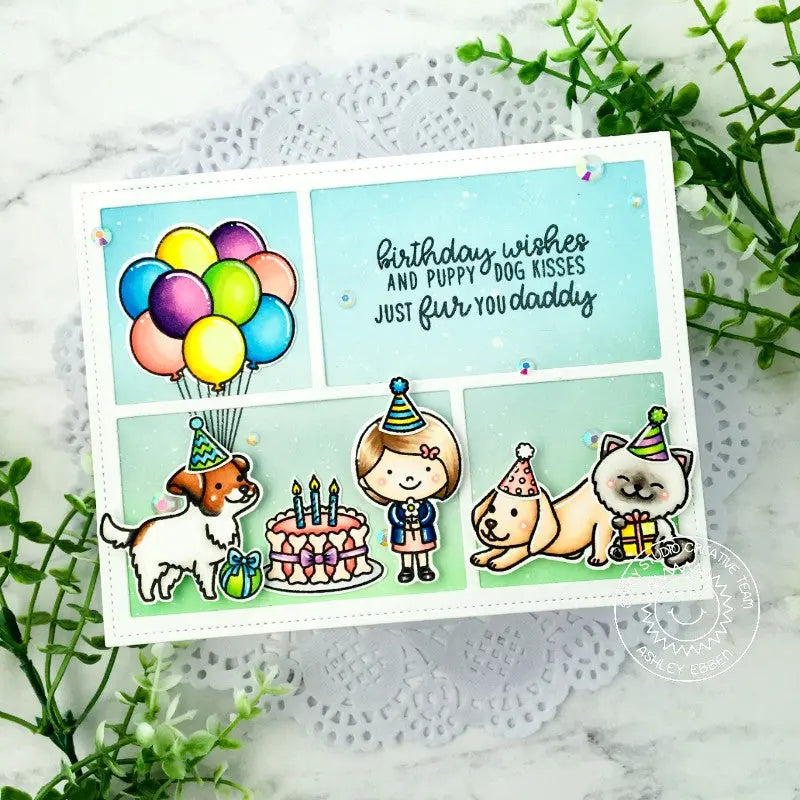 Sunny Studio Stamps Birthday Wishes & Puppy Dog Kisses Handmade Birthday Card (using Devoted Doggies 3x4 Clear Photopolymer Stamp Set)