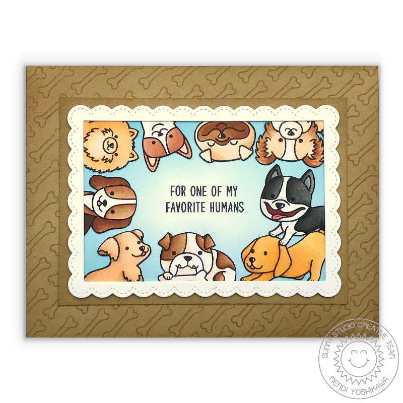 Sunny Studio Stamps: Dog Card featuring Fancy Frames Stitched Scallop Rectangle Dies