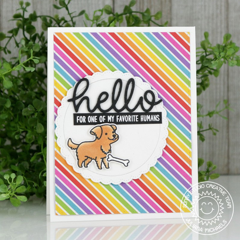 Sunny Studio Stamps Hello To My Favorite Human from the Dog card using Rainbow Bright 6x6 Patterned Paper Pack