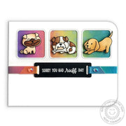 Sunny Studio Stamps Puppy Dog Ruff Day Rainbow Card featuring Ribbon Slider Label from Fancy Frames Rectangle Dies