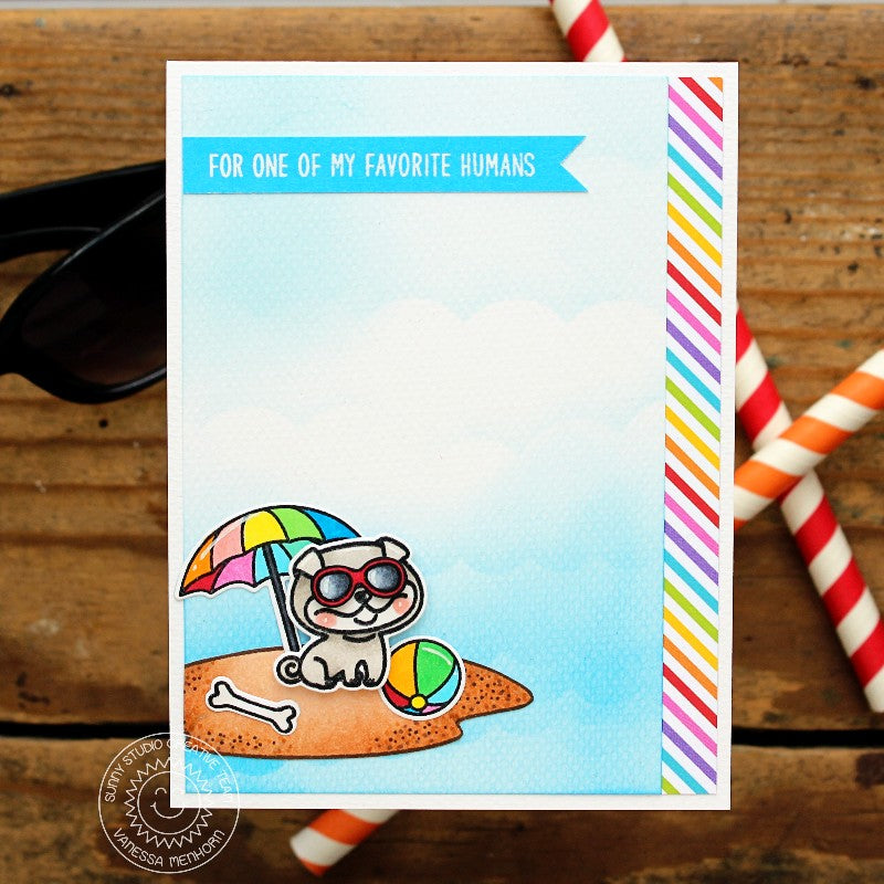 Sunny Studio Stamps Beach Dog Card using Rainbow Bright 6x6 Patterned Paper Pack