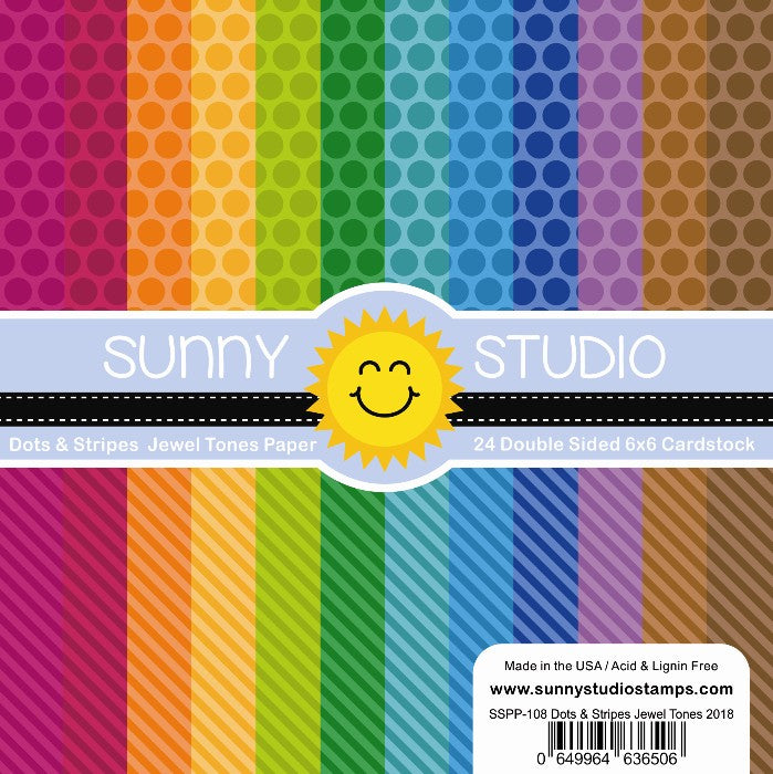 Sunny Studio Stamps Dots & Stripes Jewel Tones 6x6 Patterned Paper Pack