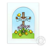 Sunny Studio Stamps Easter Greetings Card with arched window using Sunny Semi Circle dies