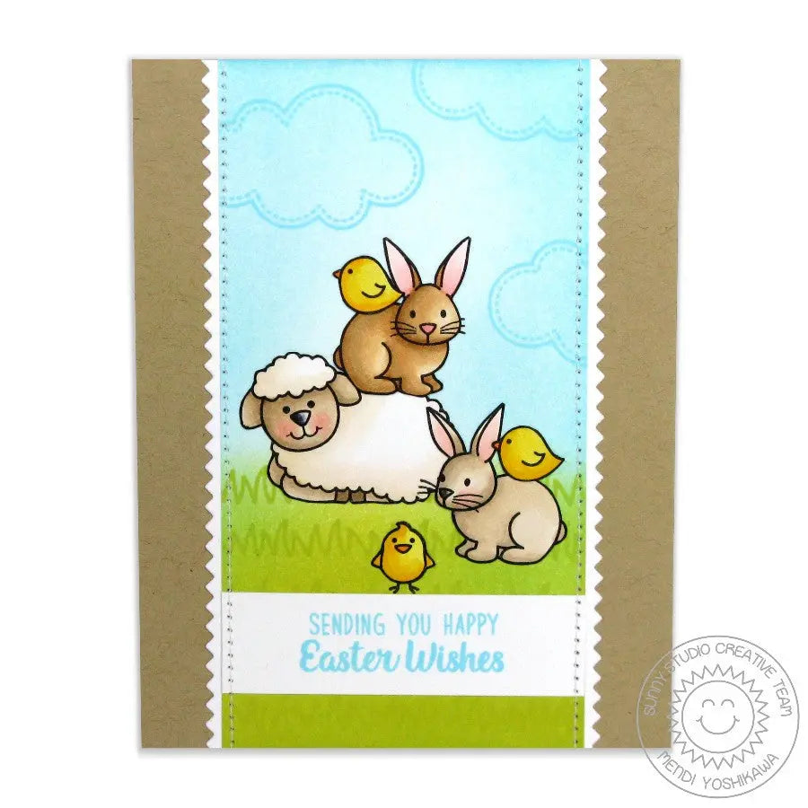 Sunny Studio Stamps Easter Wishes Sheep, Bunny & Chick Card