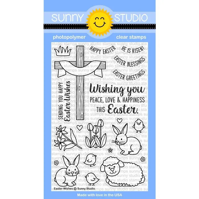 Sunny Studio Stamps Easter Wishes 4x6 Cross, Bunny, Sheep & Chicks Photo-Polymer Clear Stamp Set