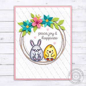 Sunny Studio Stamps Easter Bunny & Chick Eggs sitting in floral spring wreath Card (using Snowflake Circle Frame Dies)