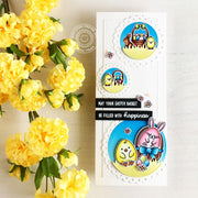 Sunny Studio May Your Easter Basket be filled with Happiness Bunny & Chicks Slimline Card (using Eggs To Dye For 4x6 Clear Stamps)
