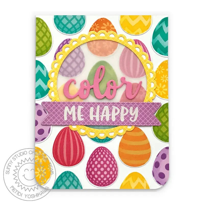Sunny Studio Stamps Color Me Happy Colorful Rainbow Easter Eggs Card (using Color Word Metal Cutting Die)