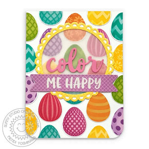 Sunny Studio Color Me Happy Colorful Rainbow Easter Eggs Card (using Color Me Happy 3x4 Clear Sentiment Stamps)