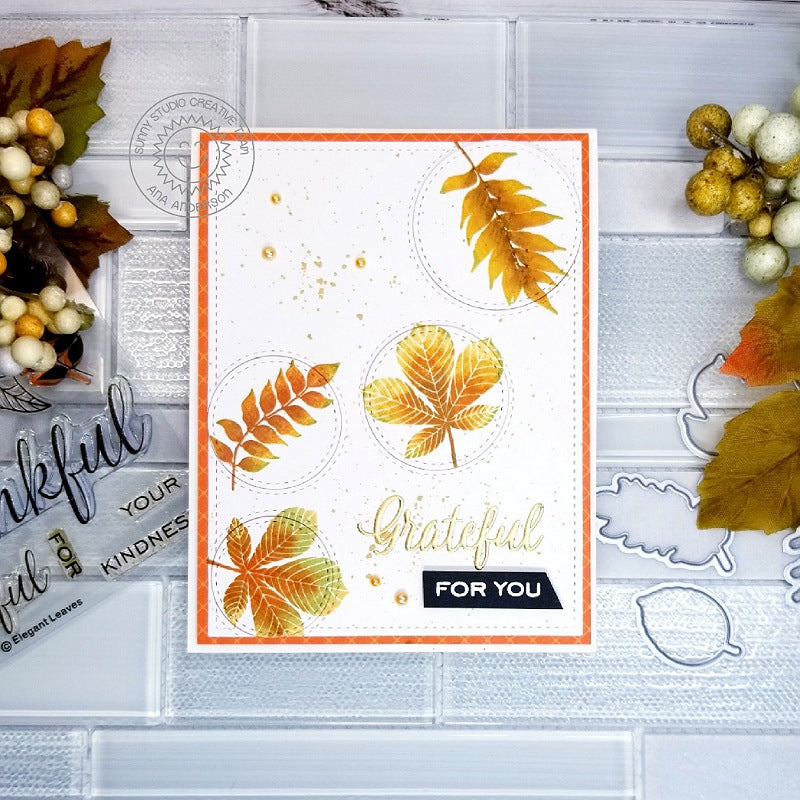 Sunny Studio Stamps Grateful For You Fall Leaves Autumn Thank You Card (using stitched Staggered Circles Metal Cutting Die)