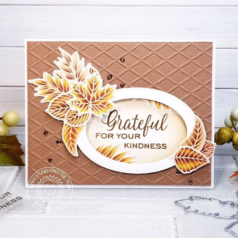 Sunny Studio Stamps Elegant Leaves Diamond Embossed Grateful For Your Kindness Kraft Fall Handmade Card