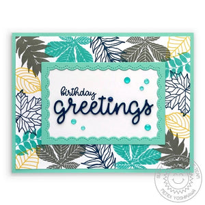 Sunny Studio Stamps Elegant Leaves Aqua, Grey & Yellow Birthday Greetings Fall Leaf Card