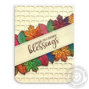 Sunny Studio Stamps Cream & Bronze Embossed Leaves "season of blessings" Fall Card with Diagonal design