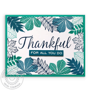Sunny Studio Stamps Elegant Leaves Thankful For All You Do Teal & Navy Leaf Card