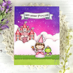 Sunny Studio Stamps Happy Birthday Princess and The Frog Castle Birthday Card (using stitched Fluffy Cloud Border Dies)
