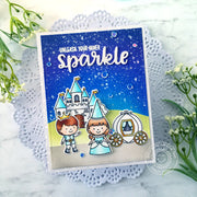 Sunny Studio Stamps Unleash Your Inner Sparkle Princess with Carriage & Castle Handmade Fairytale Card (using Sparkle Word Die)