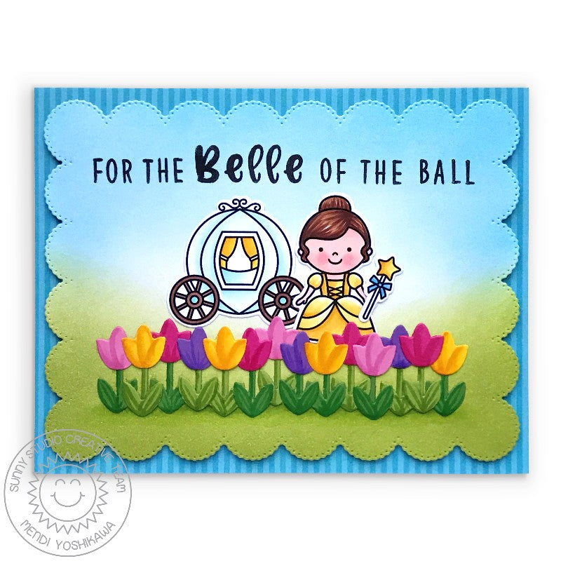 Sunny Studio Stamps Belle of the Ball Princess with Tulips Border Card using Basic Mini Shape 3 Exclusive Metal Cutting Dies