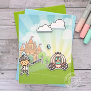 Sunny Studio Knight In Shining Armor with Carriage and Castle Fairytale Themed Handmade Card (using Enchanted 4x6 Clear Stamps)