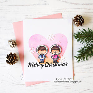 Sunny Studio Stamps Eskimo Kisses Pink Heart & Snowflakes Christmas Card