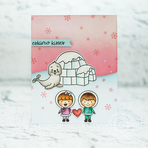 Sunny Studio Stamps Eskimo Kisses & Polar Playmates Boy & Girl with Igloo & Seal Card