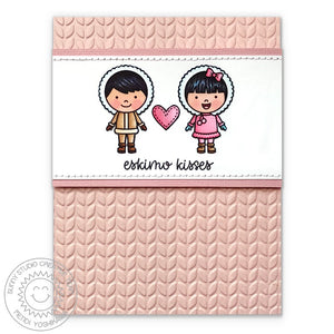 Sunny Studio Stamps Eskimo Kisses Girl & Boy Pink Cable Knit Card