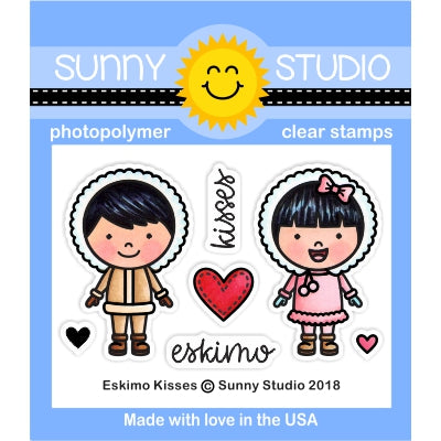 Sunny Studio Stamps Eskimo Kisses Winter Boy & Girl Couple Mini 2x3 Photopolymer Stamp Set