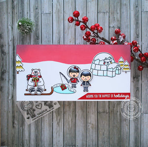 Sunny Studio Stamps Eskimo Kisses, Polar Playmate and Playful Polar Bear Elongated Christmas Card
