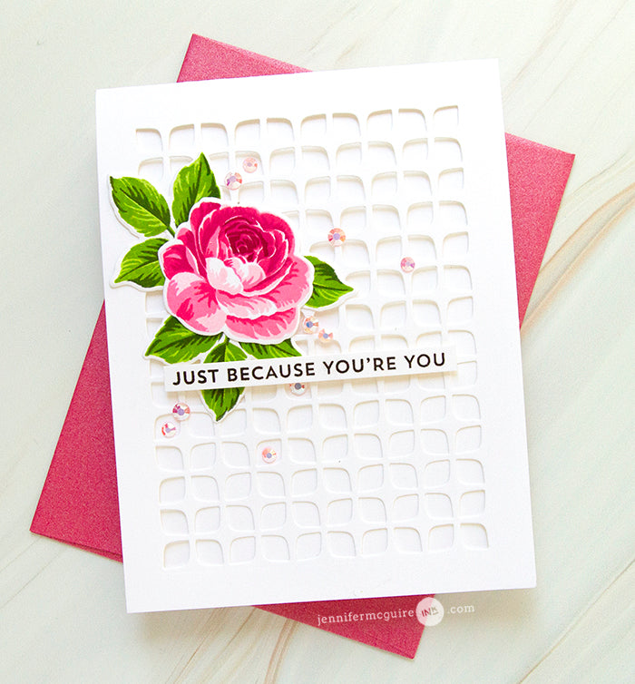 Sunny Studio Stamps Layered Floral Rose Flower CAS Card by Jennifer McGuire (using Frilly Frames Retro Petals Metal Cutting Dies)