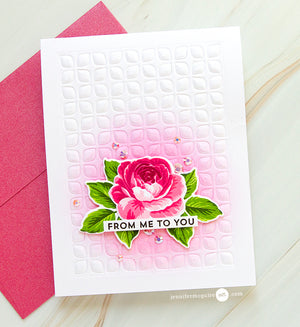 Sunny Studio Stamps Layered Floral Rose Flower Embossed Card by Jennifer McGuire (using Frilly Frames Retro Petals Cutting Dies)