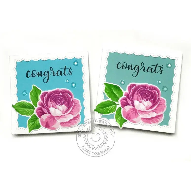 Sunny Studio Stamps Everything Rosy Layered Rose Congrats Mini Wedding Gift Card Enclosure (featuring Crystal Clear Jewels)